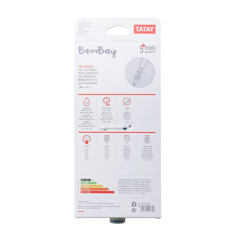 TATAY Bombay Multifunctional 3 Function Handheld Shower Head with Water