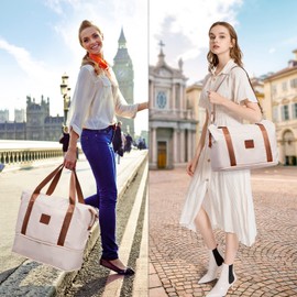 COOLIFE Travel Duffel Bag, Weekend Bag with Trolley Sleeve, Cabin Bag 40x20x25 for Ryanair Airlines, Dry & Wet Seperated Sports Gym Bag Carry On Bag Sports Bag (White, 2 Piece Set)