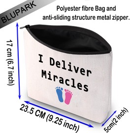 BLUPARK Doula Gift for OBGYN Doctor Midwife Cosmetic Bag I Deliver Miracles Makeup Organizer Pouch Appreciation Gift, I Deliver Miracles