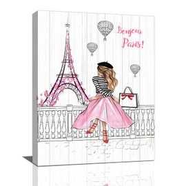 Pink Eiffel Tower Wall Art Romantic Paris Fashion Women Canvas Wall Decor Butterfly Eiffel Tower Picture Painting Print Modern Atwork For Girls Women Room Bathroom Office Framed Ready to Hang 12"x16"