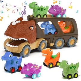 Moritakk - Juguetes de dinosaurio para niños de 3 a 5 años, camión portador de transporte de dinosaurios con 4 unidades de pequeño coche de dinosaurio, juguetes de camión de transporte de dinosaurios