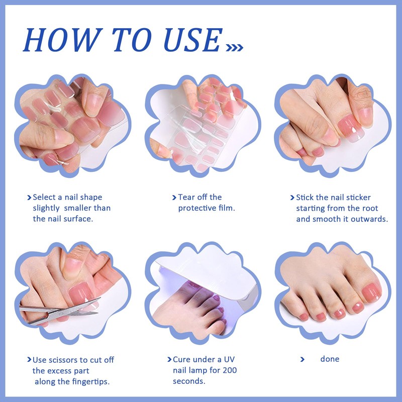 WOKOTO Semi Cured Gel Nail Strips For Toenails, 16 Size