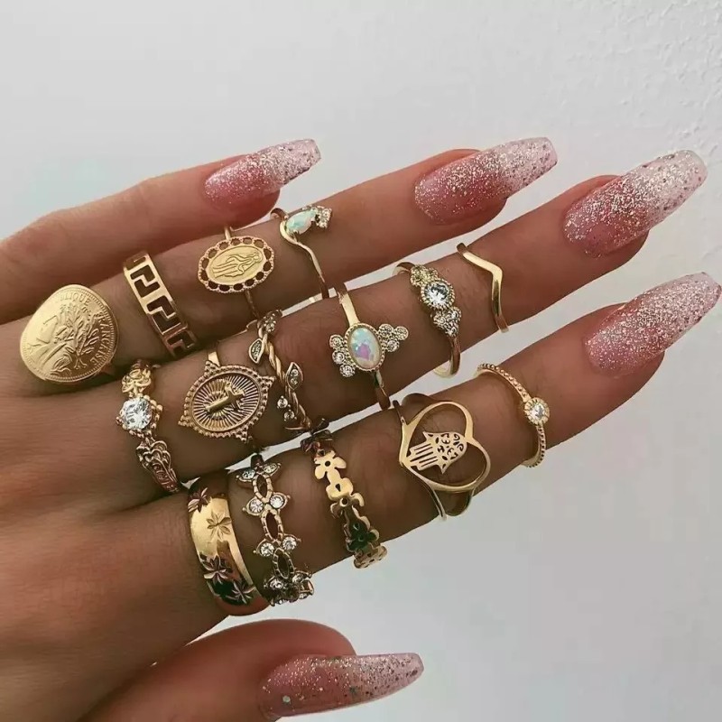 Luckyboxx Set De 15 Joyería Vintage Plata Negra Anillos Vintage
