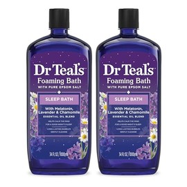 Dr Teal's Espuma de Baño con Sal Epsom Pura, Mezcla para Dormir con Melatonina, Aceites Esenciales de Lavanda y Manzanilla, 1000 ml (Paquete de 2)