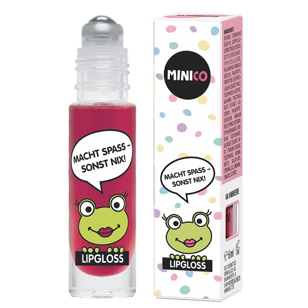 MINICO Premium lip gloss roll-on for girls, raspberry aroma, natural ingredients, very well tolerated, especially for children, natural-based dyes, dermatologically tested