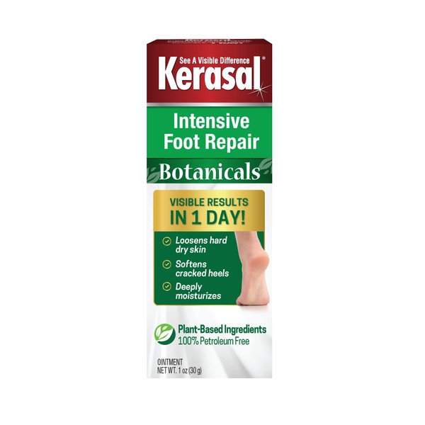 Kerasal Botanicals Intensive Foot Repair, Skin Healing Ointment for Cracked Heels and Dry Feet, 1 oz
