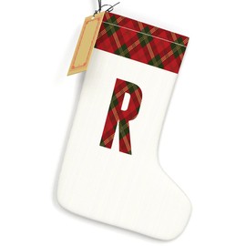 HEWBE Letter R Initial Monogram Burlap Christmas Stocking, Vintage Hanging Christmas Stockings for Fireplace, Front Door, Wall Xmas Tree Party Holiday Decorations