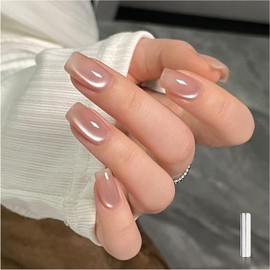 GAOY Jelly Nude Cat Eye Gel Nail Polish, 16ml Glitter Holographic Nail Polish with Magnet, Reflective Translucent UV Gel, 3095 Soft Dawn