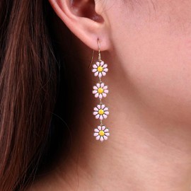 TseenYi Boho Flower Earrings Long Daisy Dangle Drop Earrings Pink Enamel Flower Hook Earrings Vintage Sunflower Dangling Gold Daisy Floral Earrings Earrings Jewelry for Women and Girls