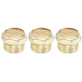 PATIKIL 3/8" PT Brass Pneumatic Muffler, 3 Pcs Flat Sintered Exhaust Air Compressor Muffler Filters Solenoid Valve Fitting for Valves Cylinders Oil Tanks Air Tools, Golden
