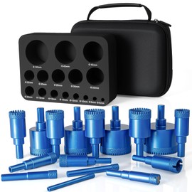 Diamond Hole Saw Tile Drill Bits Kit - 16PCs Crack-Free Drilling for Granite, Glass, Ceramic | Heavy-Duty Diamond Hole Drill Bit Set with EVA Guide Drill Hole Saw Coolant Grooves & Case