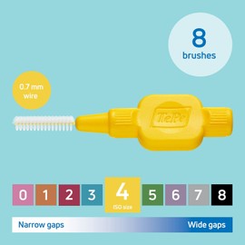 TePe Interdental Brush, Original, Yellow, 0.7 mm/ISO 4, 8pcs, plaque removal, efficient clean between the teeth, tooth floss, for narrow gaps