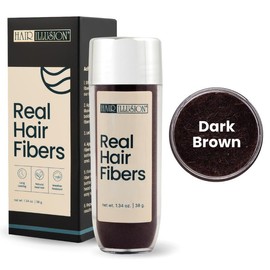 Hair Illusion 100% Real Hair Fibers For Men & Women Conceal Thinning Hair, Bald Spots, Beards, Hairline, Edge Enhancements, Natural Non Synthetic:_Dark Brown