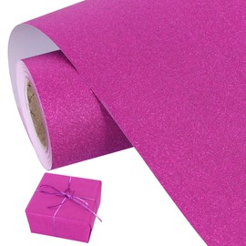 BEISHIDA Hot Pink Glitter Gift Wrapping Paper Roll Solid Color Sparkle Bulletin Board Paper Christmas Gift Wrap Paper for Flower Wrapping Wedding Birthday Graduation Gift Wrapping (17inchesX32.8ft)