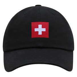 JPAK Swiss Flag Premium Dad Hat Embroidered Cotton Baseball Cap Soccer Black
