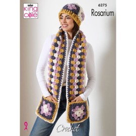 King Cole Ladies Crochet Pattern Granny Square Hat Headband & Scarf Accessories (6275)
