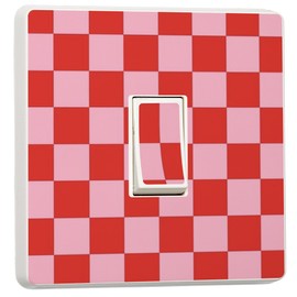 stika.co Pack of 2 Pink and Red Checker Print Vinyl Sticker Cover, Skin for Single or Double Light Switch (Single Switch)