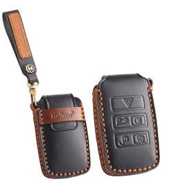 ontto Car key cover fit for Range Rover Discovery 5 Sport Vogue Evoque for Jaguar E-PACE I-PACE XE XJ XF handmade leather key case holder keyring key chain Smart Shell protector Accessories Black B