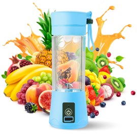 Portable Blender - Compact and USB Rechargeable Personal Travel Blenders for Smoothies, Shakes and Ice - Mini Fruit Juice Mixing Shaker Bottle - 380ml, Blue