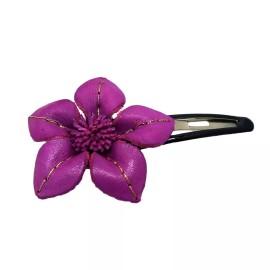 AeraVida Floral Attention Purple Genuine Leather Hair Pinch Clip