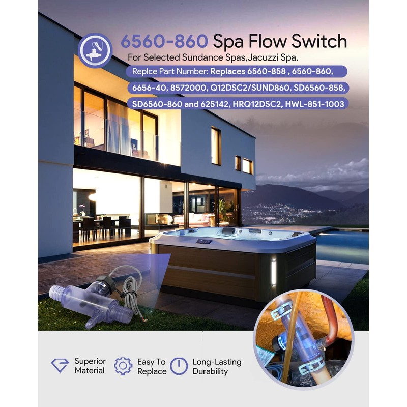 sixcow 6560-860 Flow Switch for Sundancep Spas, Jacuzzi Spas, Hot