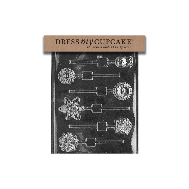 Dress My Cupcake Chocolate Candy Mold, Assorted Flowers Lollipop
