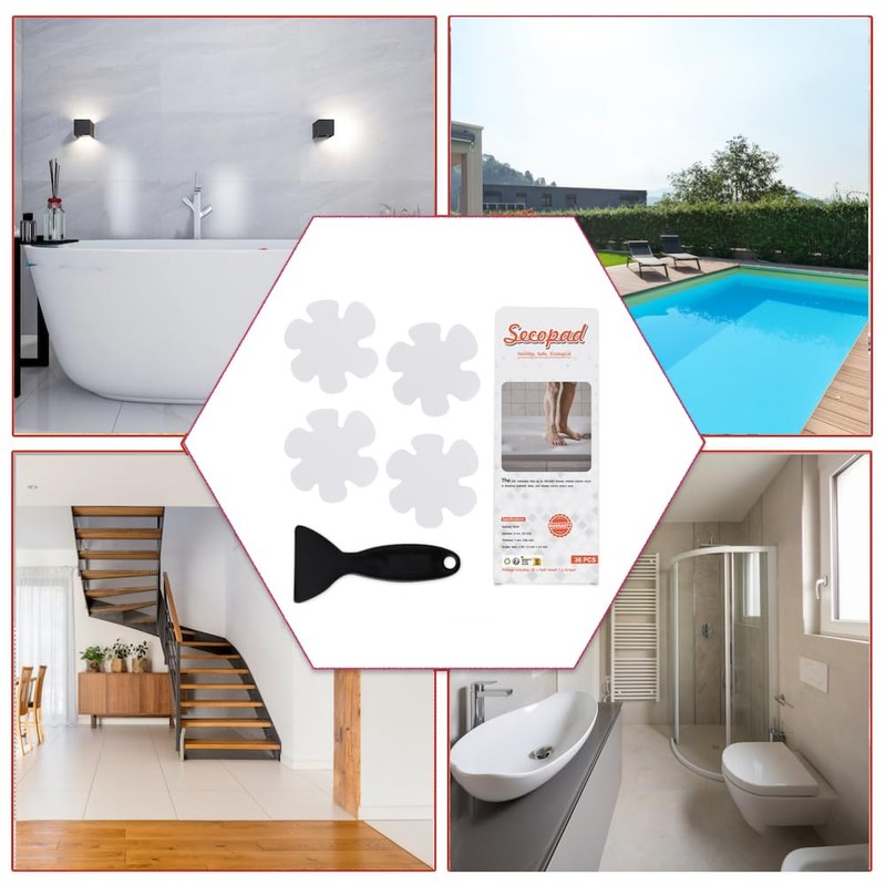 Secopad 36PCS Bathtub Stickers Non-Slip, Safety Shower Treads Adhesive Appliques