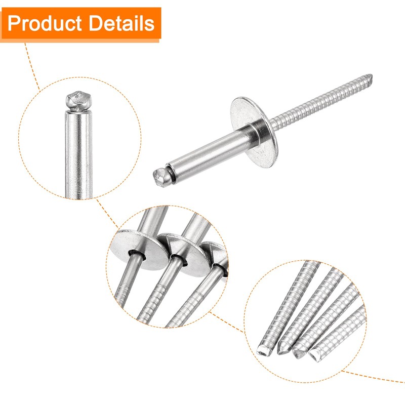 sourcing map 100Pcs 3/16"x3/4" 304 Stainless Steel Large Flange Round