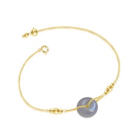 DAUMIER Natural Hetian Jade Bracelet S925 14K Gold Plated Jade Donut Charm Pendant Bracelet Jewelry Valentine Birthday for Women 8inch (Purple)