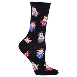 Hot Sox Women's Funny Jokes & Wordplay Crew Socks-1 Pair Pack-Cool & Cute Novelty Fashion Gifts, Pigs in A Tea Cup (Black), Shoe Size: 4-10