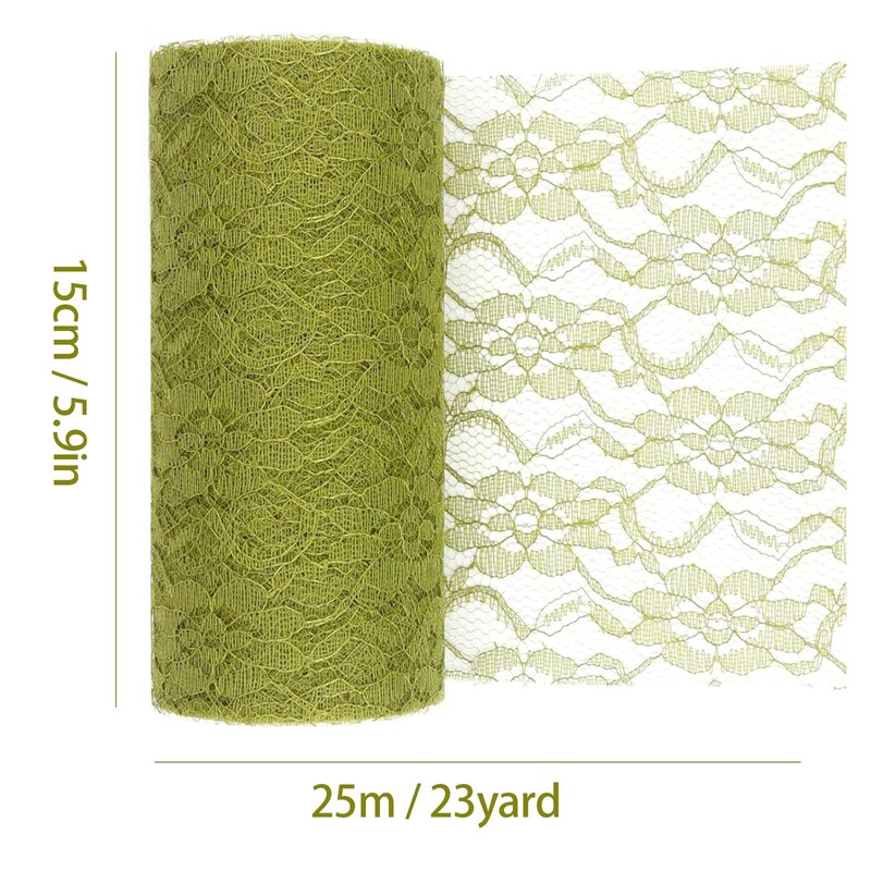 Chstarina 15cm x 25m Green Table Runner, Thin Mesh Table