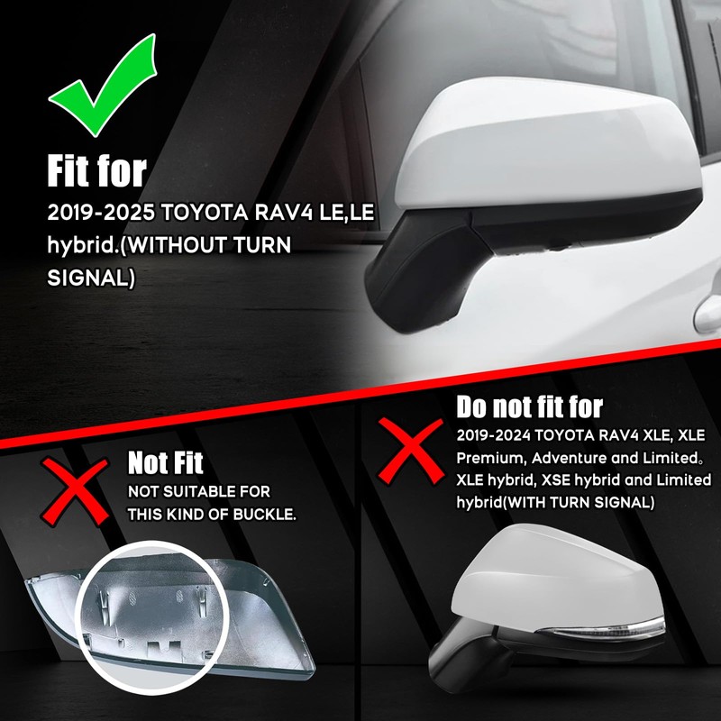 Direct Replacement White Passenger Side Mirror Cover for 2019-2025 Toyota