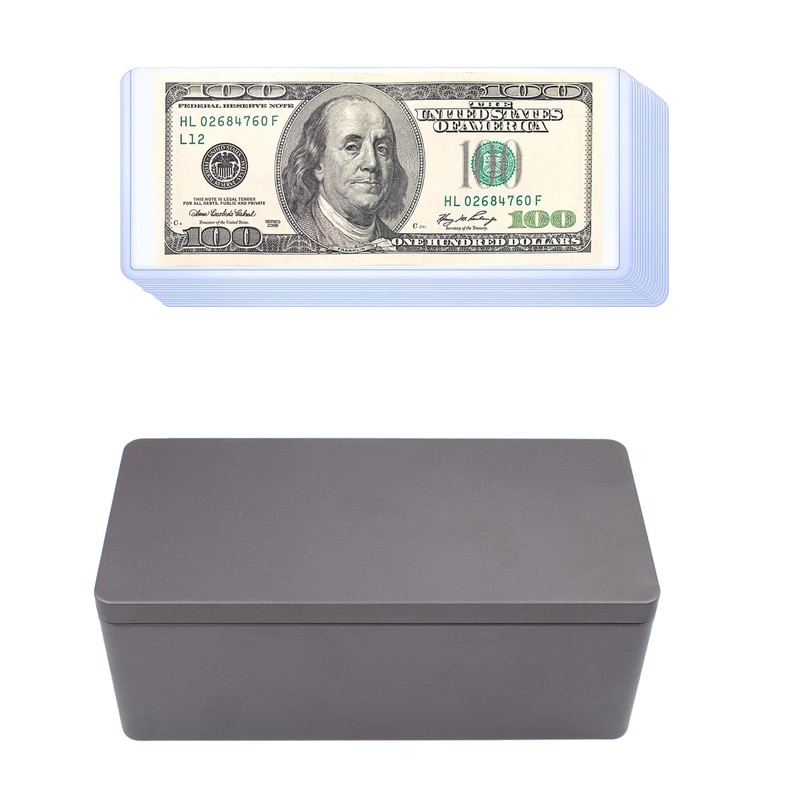 Black Metal Cash Box with 20 PCS Banknotes Top-Insert Holders