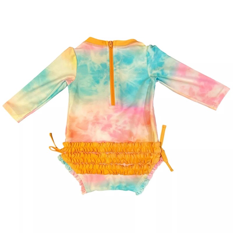 Rufflebutts Rashguard One Piece Bathing Suit Long Sleeve Tie Dye