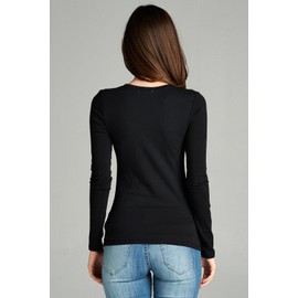 Emmalise Women's Junior and Plus Size Basic Scoop Neck Tshirt Long Sleeve Tee, Medium, Black