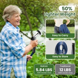 Gotron Garden Hose 100ft, Non-Expanding Lightweight Water Hose with 7 Function Nozzle & 360°Swivel Grip, Flexible, Kink-Free, Wear-Resistant, Leak-Proof, 3/4" Thickened Connector, Yard, Garden