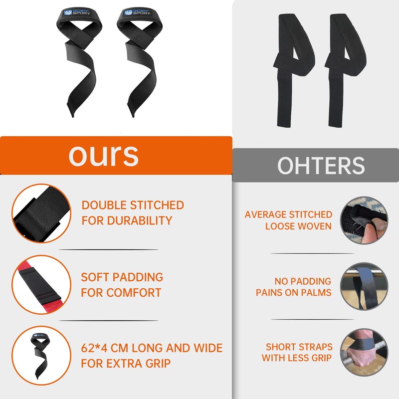 62cm/24.4in Weight Lifting Straps EVA Padded Bodybuilding Strength Training Wrist