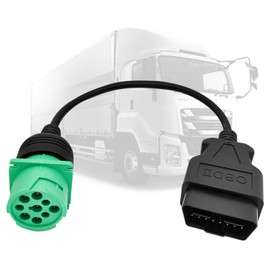AMHTDOL OBD2 to J1939 Green Type 2 Adapter Cable (16 Pin Male to 9 Pin Female) for Heavy Duty Trucks and Commercial Vehicles with 9 Pin to 16pin OBD II Truck Diagnostic Connector