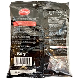 Dufour Morabon Soft Italian Licorice Jelly Candy from Italy 5.29 oz. (150g) Individually Wrapped Black Liquorice Gummies - Chewy Jellies - Italian Delicacies