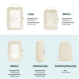 ECOHUB 5-Piece Compression Suitcase Organiser Set for Backpack Compression Packing Cubes Packing Cubes Suitcase Organiser Packing Bags Clothes Bags for Suitcases Travel Organiser (Beige)