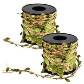 SPDTECH Burlap Leaf Ribbon 33 Feet 2PCS Natural Jute Twine Ribbon with Artificial Leaves for Crafts Wedding Jungle Safari Party Baby Shower Décor Home Decor
