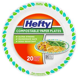 Hefty Compostable Printed Paper Plates, 10 Inch, 20 Count