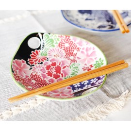 Ebros Gift Pink Cherry Blossoms Small Appetizer Coupe Plate Flat Bowl With Chopsticks Set