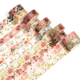 Songdao 10 Rolls Blooming Flowers Washi Tape Set Floral Arts Adhesive Tapes Colorful Garden Decorative Masking Tape Sets for Craft, Kids, Scrapbook, DIY, Gift Wrapping (1-Pinky)