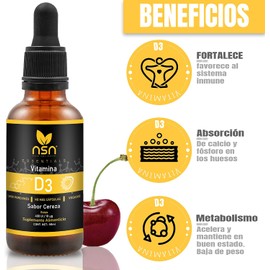 Vitamina D3 en Gotas Sublingual Más Absorción Gotas Concentradas Sabor Cereza