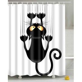 Leashy Shower Curtain DIY Funny Novelty Cat Print Waterproof Bathroom Drapery Mould Proof Curtain with Hooks