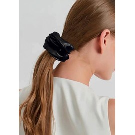 Girlssory Shiny Metallic Scrunchie Solid Scrunchies Hair Ties Hair Elastics Accessories Elastic Hair Band for Women Gym Dance Cheerleading Softball Volleyball Baseball Team (Black)