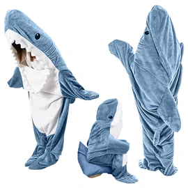 TBGENIUS Shark Onesie Adult, Shark Blanket Hoodie for Adult and Kids, Wearable Cozy Shark Costume, Shark Sleeping Bag, Couverture Requin Grey