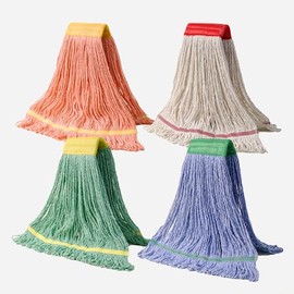 Matthew 4Pcs White&Orange&Blue&Green Medium Commercial String Mop Heads, Loop-End Mop Head Replacement, Heavy Duty Industrial Washable&Reusable Mop Refills for Home, Residential& Warehouse Use