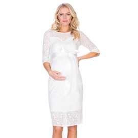 My Bump Women's Premium Lace Baby Shower Party Maternity Dress(Made in USA) (Large, White)